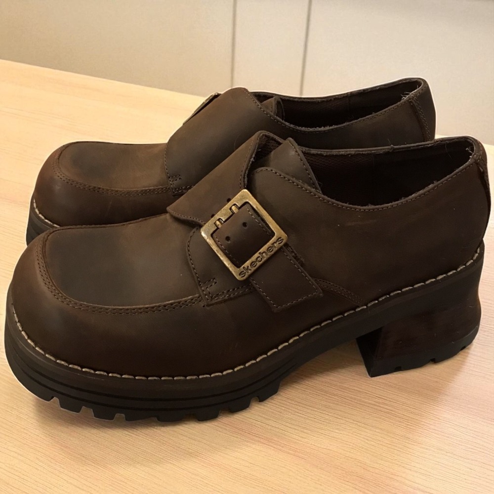 New Vintage Skechers Dominion Trustee Chunky Leather Platform Womens Shoes 7.5